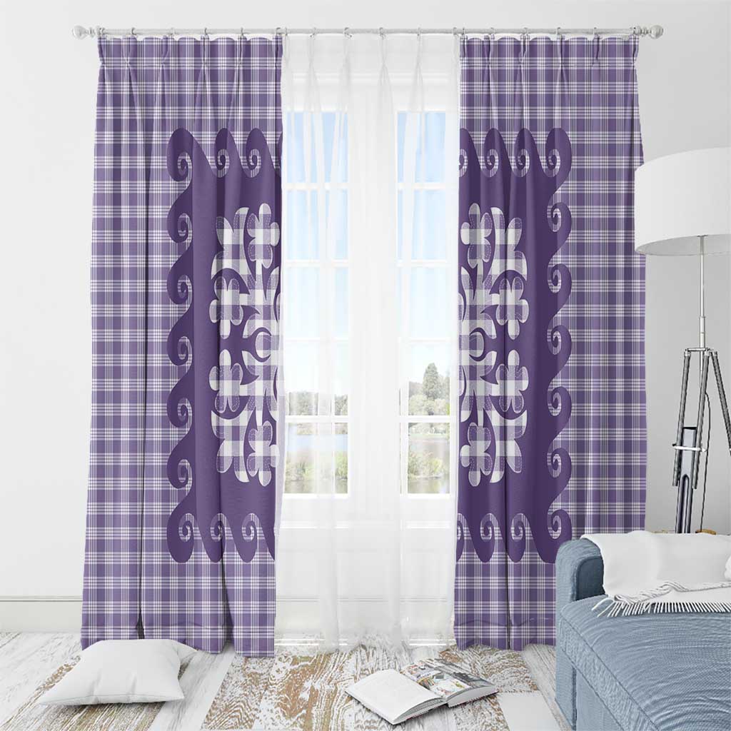 Purple Ulu Palaka Quilt Pattern Window Curtain Hawaii Culture Breadfruit - Polynesian Pride