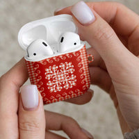 Red Ulu Palaka Quilt Pattern AirPods Case Hawaii Culture Breadfruit - Polynesian Pride