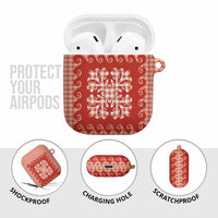 Red Ulu Palaka Quilt Pattern AirPods Case Hawaii Culture Breadfruit - Polynesian Pride