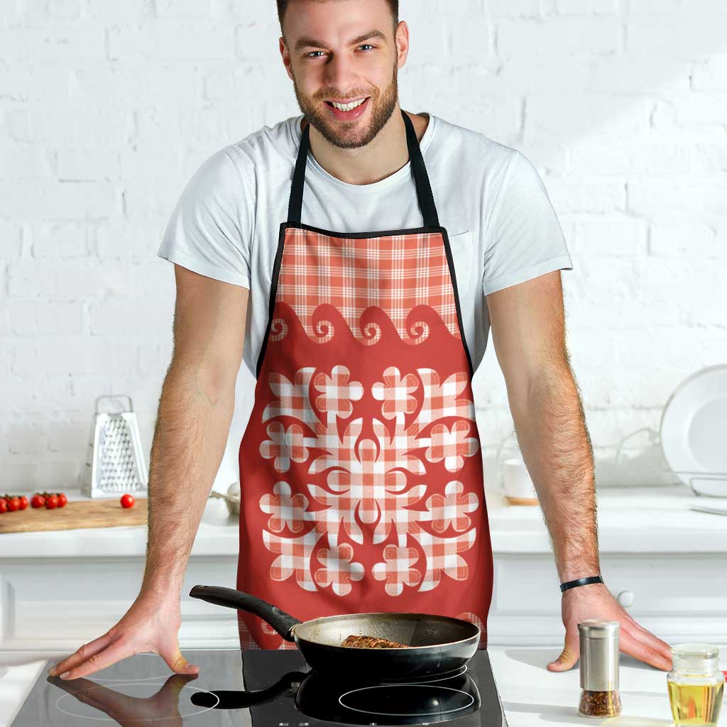 Red Ulu Palaka Quilt Pattern Apron Hawaii Culture Breadfruit - Polynesian Pride