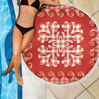 Red Ulu Palaka Quilt Pattern Beach Blanket Hawaii Culture Breadfruit - Polynesian Pride