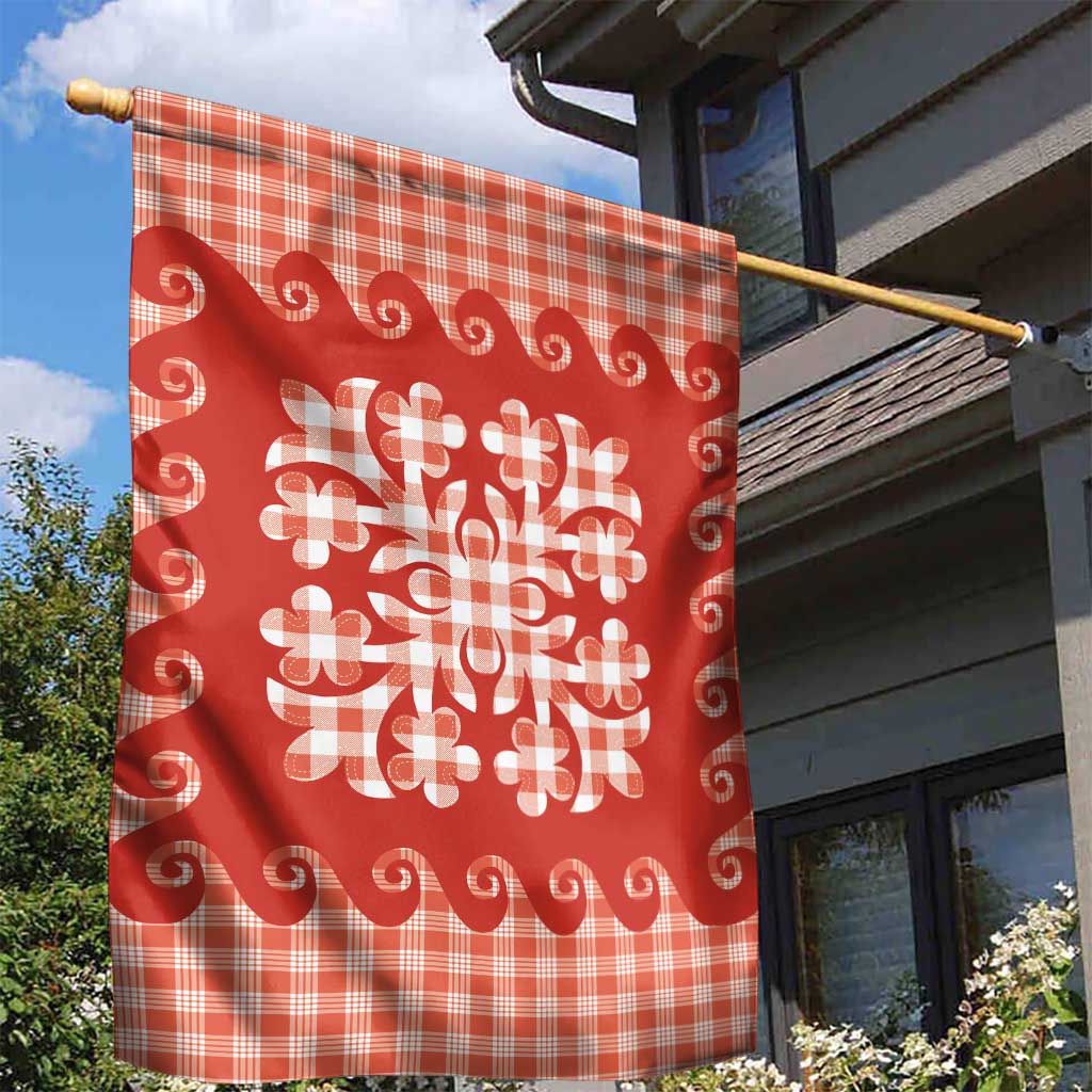Red Ulu Palaka Quilt Pattern Garden Flag Hawaii Culture Breadfruit - Polynesian Pride