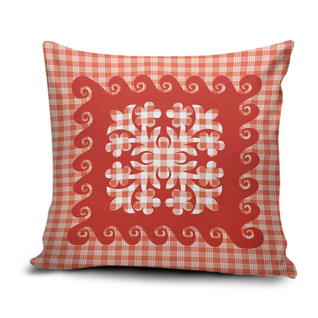 Red Ulu Palaka Quilt Pattern Pillow Cover Hawaii Culture Breadfruit - Polynesian Pride