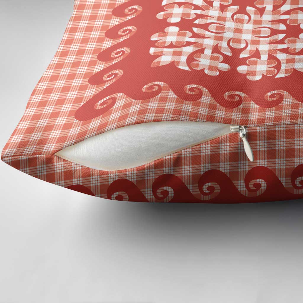 Red Ulu Palaka Quilt Pattern Pillow Cover Hawaii Culture Breadfruit - Polynesian Pride