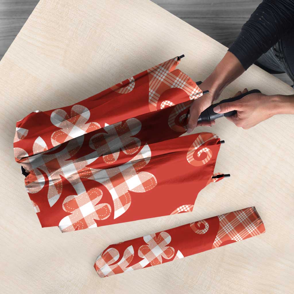 Red Ulu Palaka Quilt Pattern Umbrella Hawaii Culture Breadfruit - Polynesian Pride