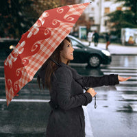 Red Ulu Palaka Quilt Pattern Umbrella Hawaii Culture Breadfruit - Polynesian Pride