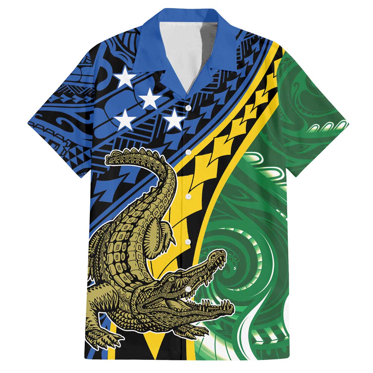 Personalised Crocodile and Shark Solomon Islands Family Matching Off The Shoulder Long Sleeve Dress and Hawaiian Shirt Polynesian Tribal Tattoo