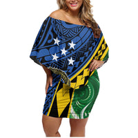 Personalised Crocodile and Shark Solomon Islands Family Matching Off Shoulder Short Dress and Hawaiian Shirt Polynesian Tribal Tattoo