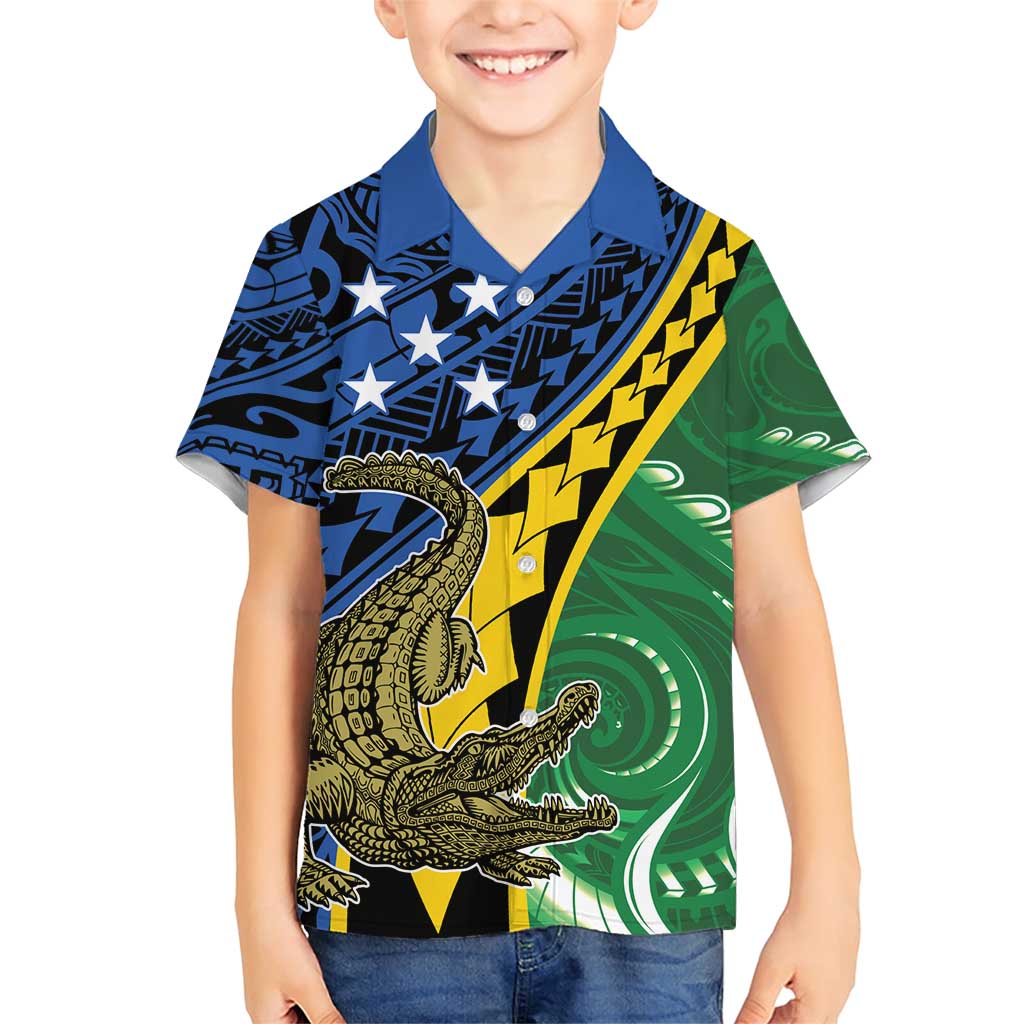 Personalised Crocodile and Shark Solomon Islands Family Matching Short Sleeve Bodycon Dress and Hawaiian Shirt Polynesian Tribal Tattoo