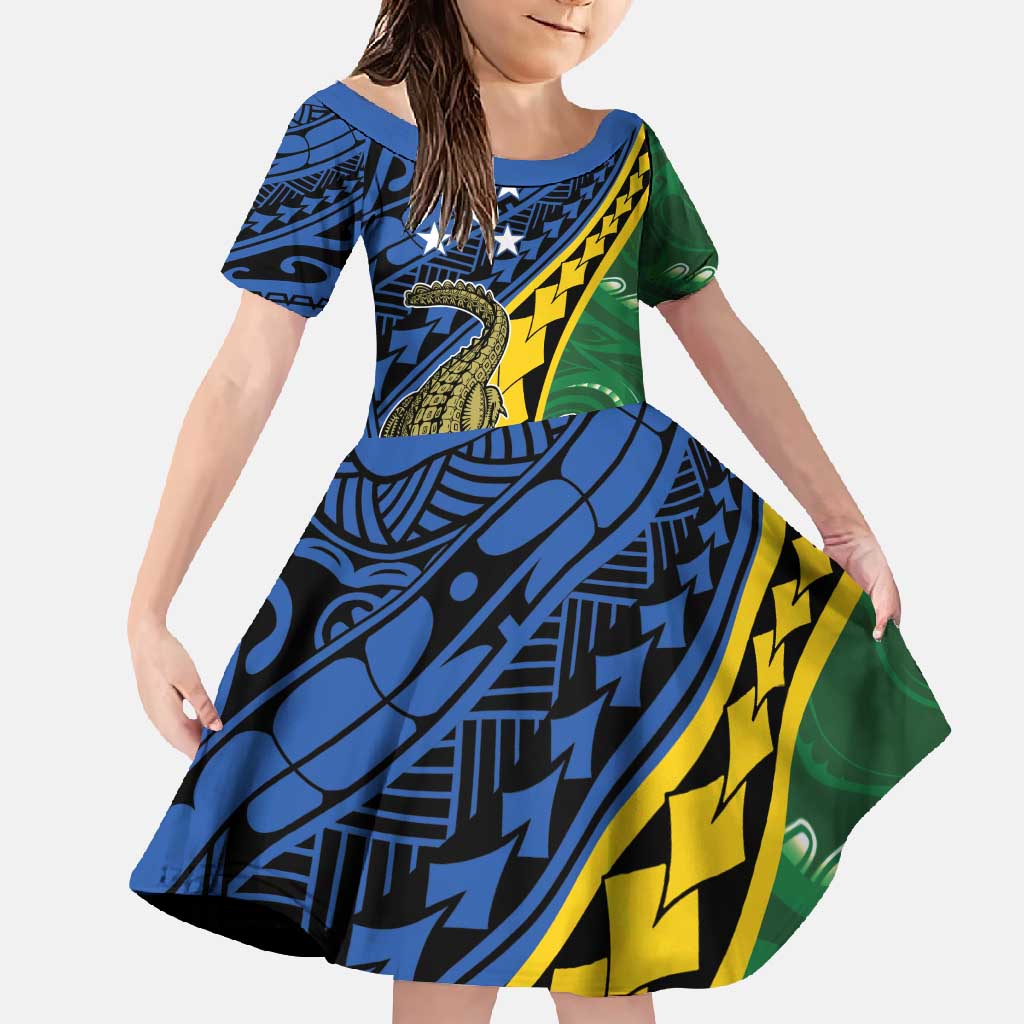 Personalised Crocodile and Shark Solomon Islands Family Matching Summer Maxi Dress and Hawaiian Shirt Polynesian Tribal Tattoo