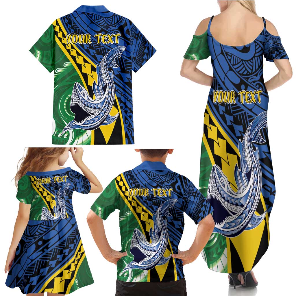 Personalised Crocodile and Shark Solomon Islands Family Matching Summer Maxi Dress and Hawaiian Shirt Polynesian Tribal Tattoo