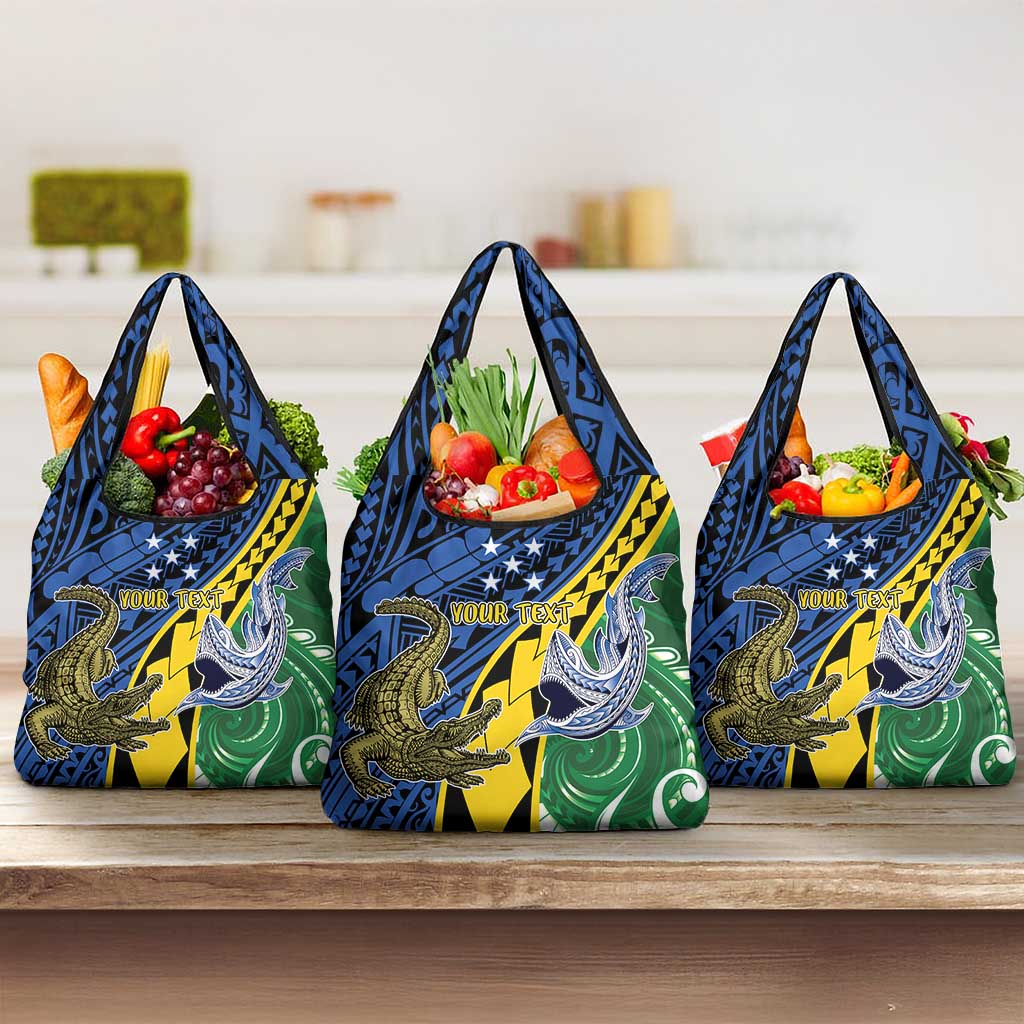 Personalised Crocodile and Shark Solomon Islands Grocery Bag Polynesian Tribal Tattoo LT9 3-pack One Size Green - Polynesian Pride