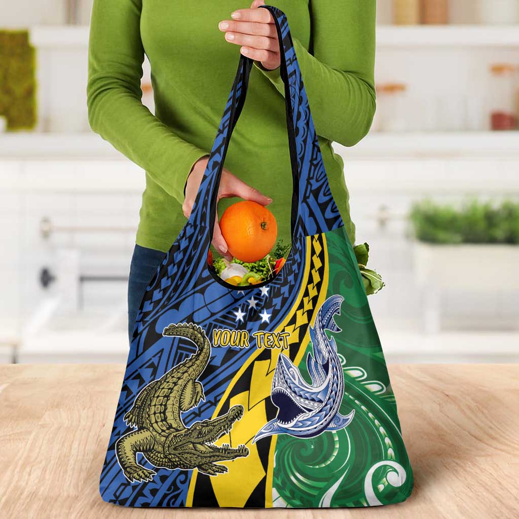 Personalised Crocodile and Shark Solomon Islands Grocery Bag Polynesian Tribal Tattoo LT9 - Polynesian Pride