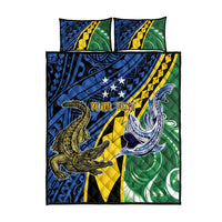 Personalised Crocodile and Shark Solomon Islands Quilt Bed Set Polynesian Tribal Tattoo