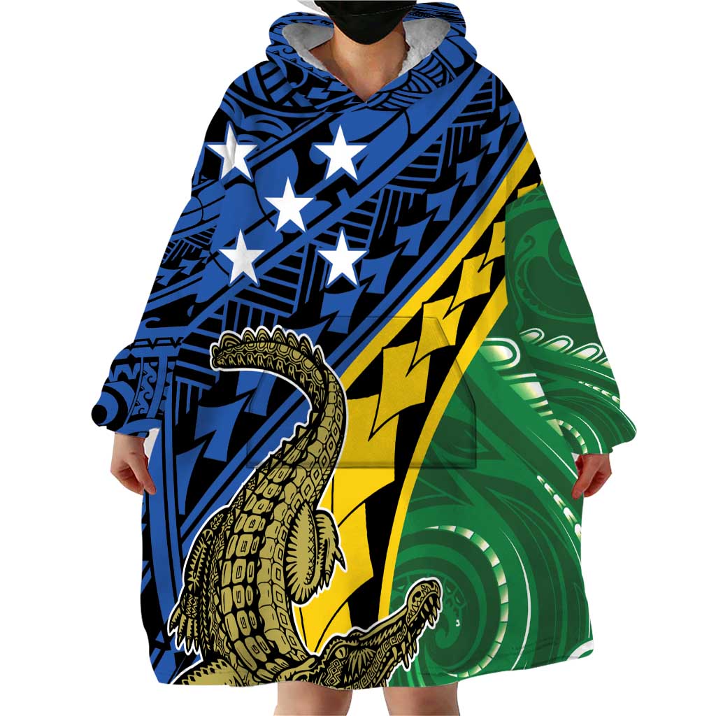 Personalised Crocodile and Shark Solomon Islands Wearable Blanket Hoodie Polynesian Tribal Tattoo