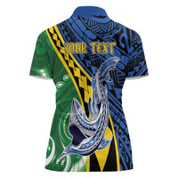 Personalised Crocodile and Shark Solomon Islands Women Polo Shirt Polynesian Tribal Tattoo