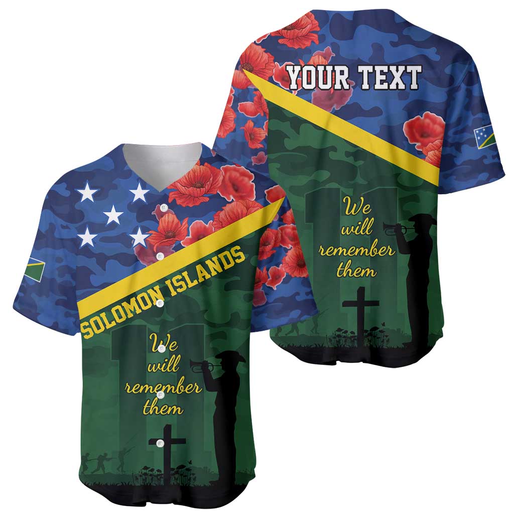 Personalised Solomon Islands Remembrance Day Baseball Jersey We Will Remember Them with Camouflage Style