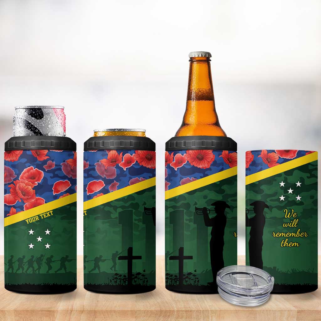 Personalised Solomon Islands Remembrance Day 4 in 1 Can Cooler Tumbler We Will Remember Them with Camouflage Style