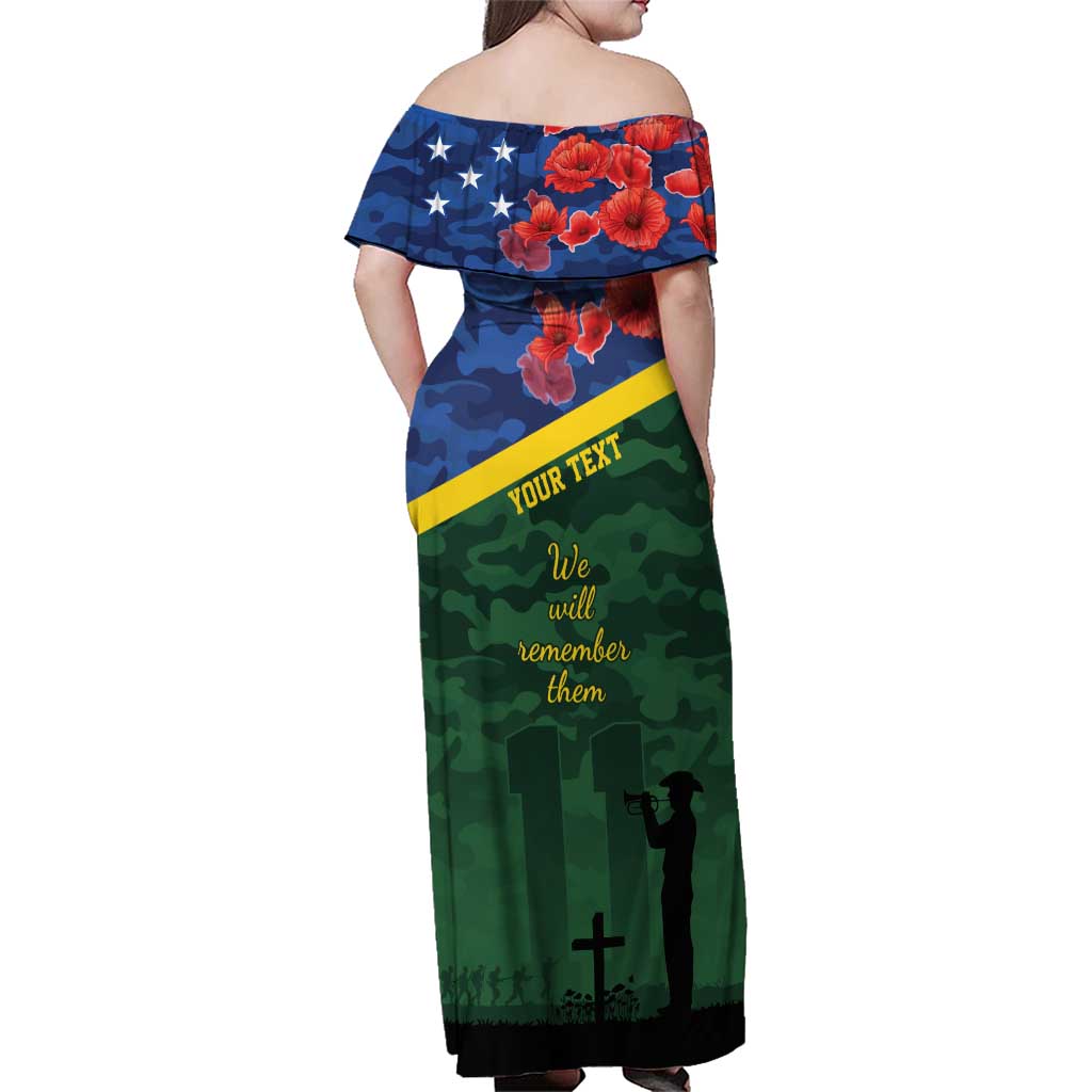Personalised Solomon Islands Remembrance Day Family Matching Off Shoulder Maxi Dress and Hawaiian Shirt We Will Remember Them with Camouflage Style