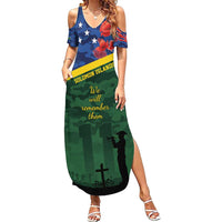 Personalised Solomon Islands Remembrance Day Family Matching Summer Maxi Dress and Hawaiian Shirt We Will Remember Them with Camouflage Style