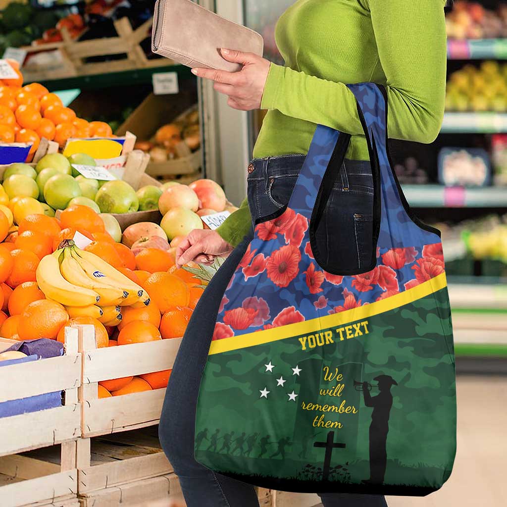 Personalised Solomon Islands Remembrance Day Grocery Bag We Will Remember Them with Camouflage Style