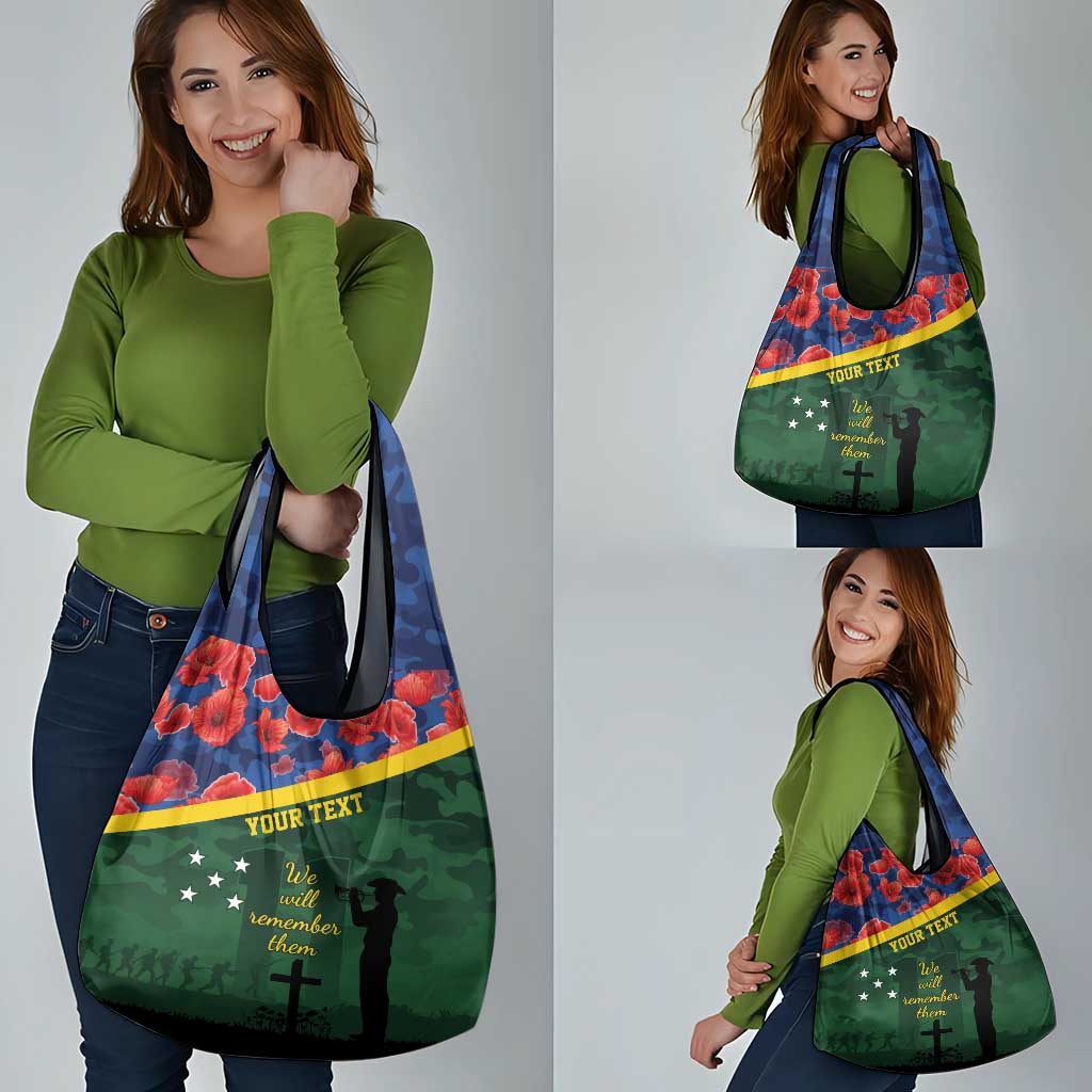 Personalised Solomon Islands Remembrance Day Grocery Bag We Will Remember Them with Camouflage Style