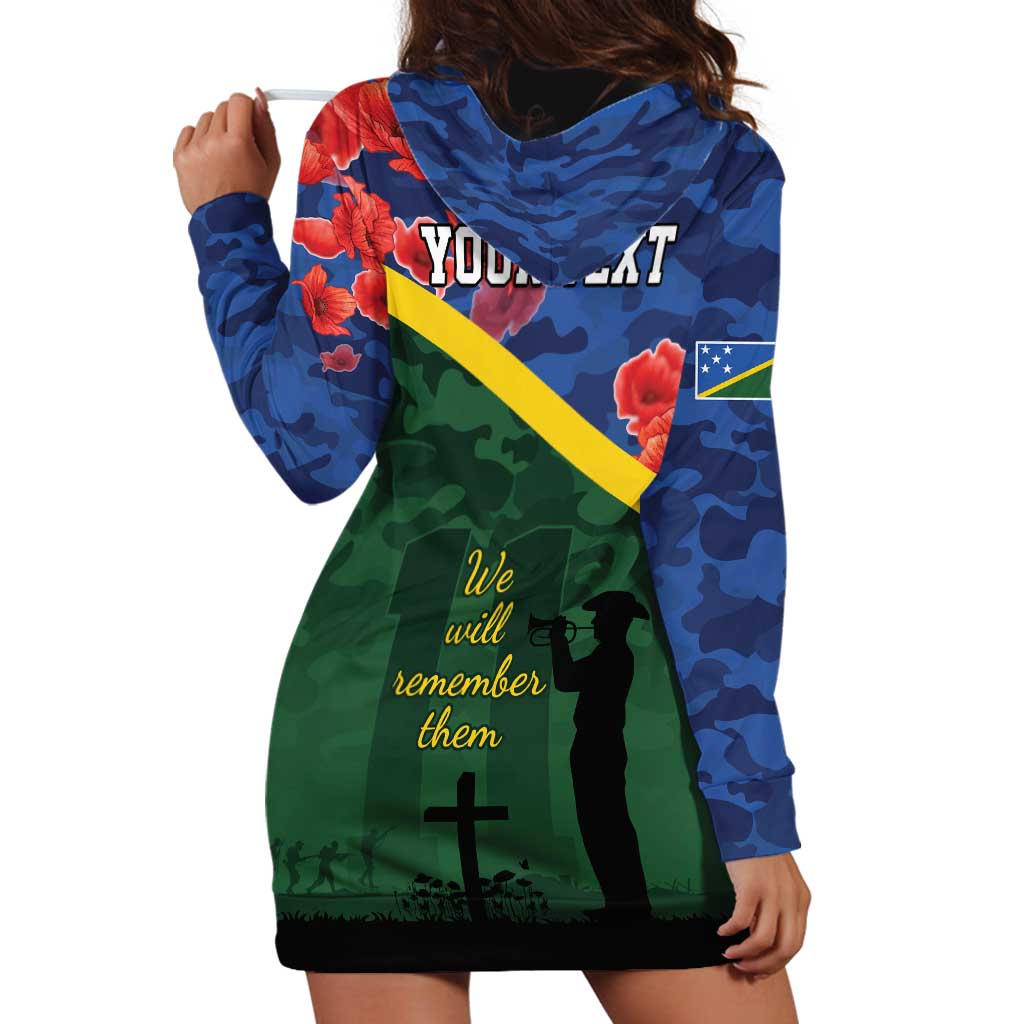 Personalised Solomon Islands Remembrance Day Hoodie Dress We Will Remember Them with Camouflage Style