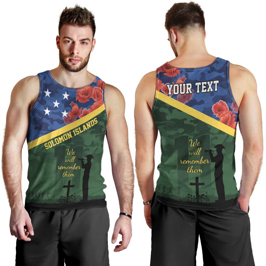 Personalised Solomon Islands Remembrance Day Men Tank Top We Will Remember Them with Camouflage Style