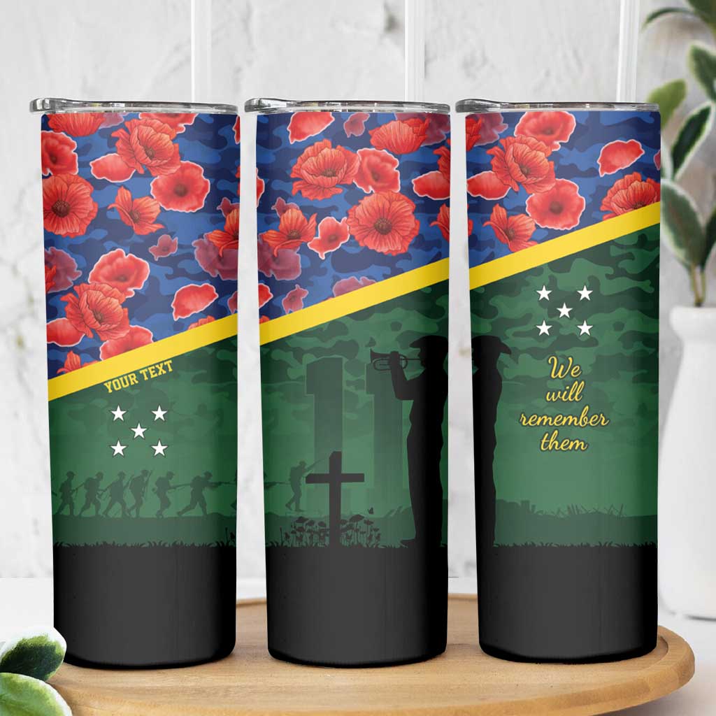 Personalised Solomon Islands Remembrance Day Skinny Tumbler We Will Remember Them with Camouflage Style