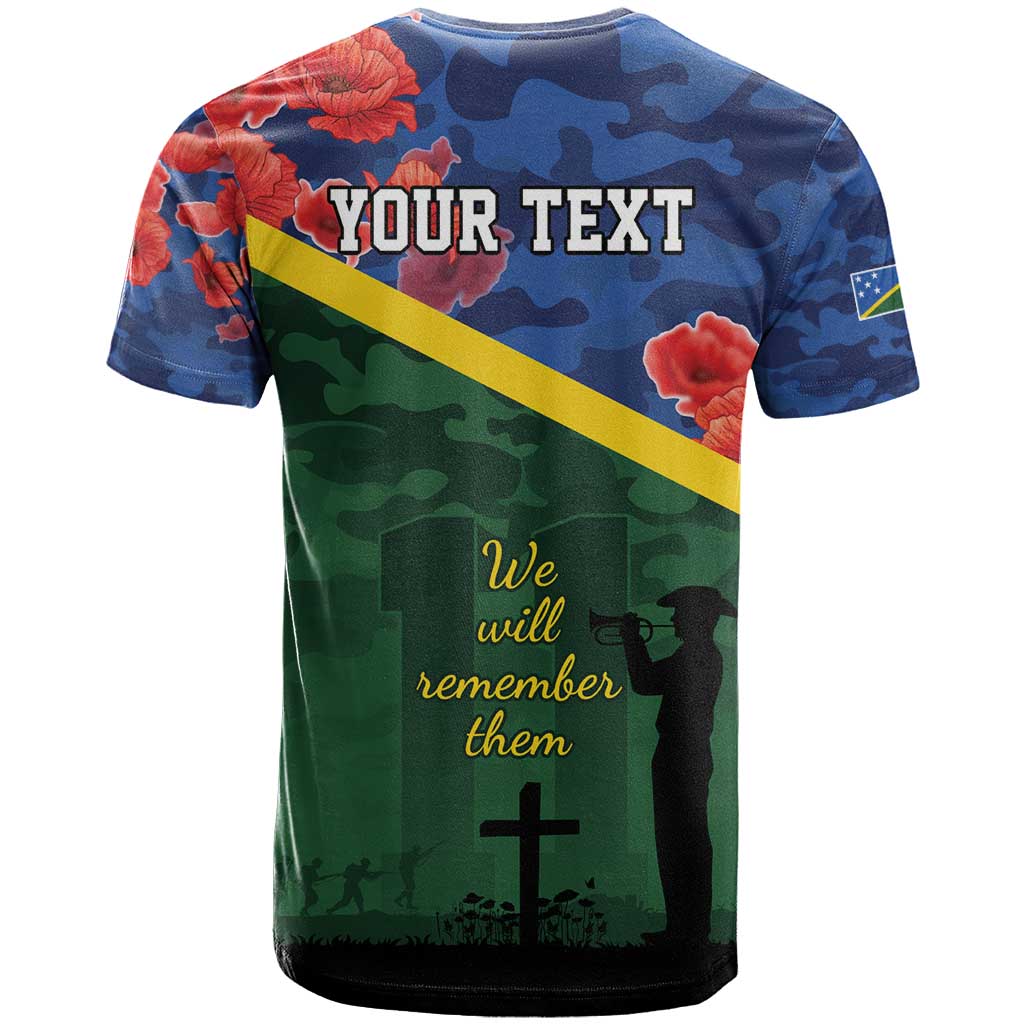 Personalised Solomon Islands Remembrance Day T Shirt We Will Remember Them with Camouflage Style