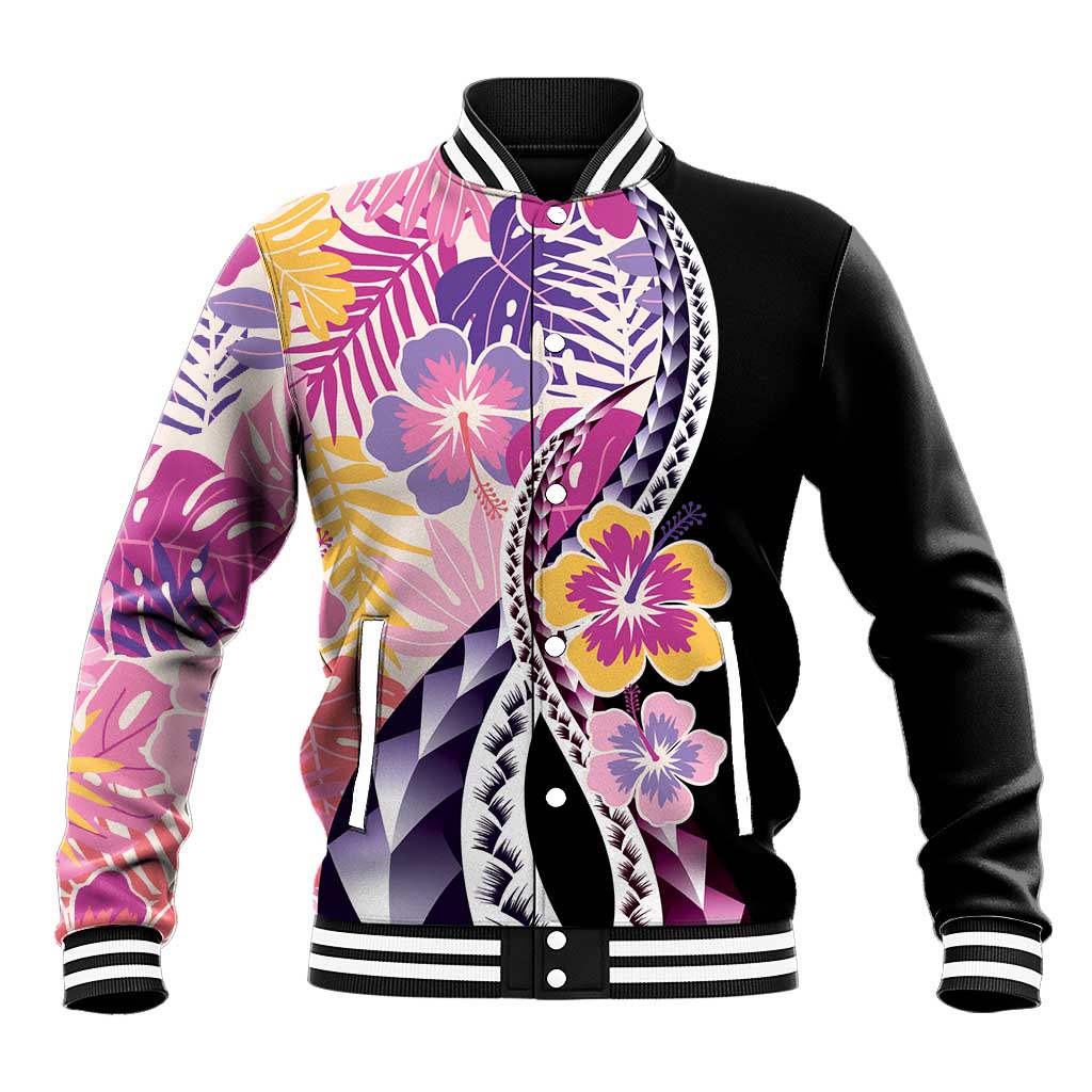 Aloha Vintage Hibiscus Lei Seamless Pattern Baseball Jacket - Polynesian Pride