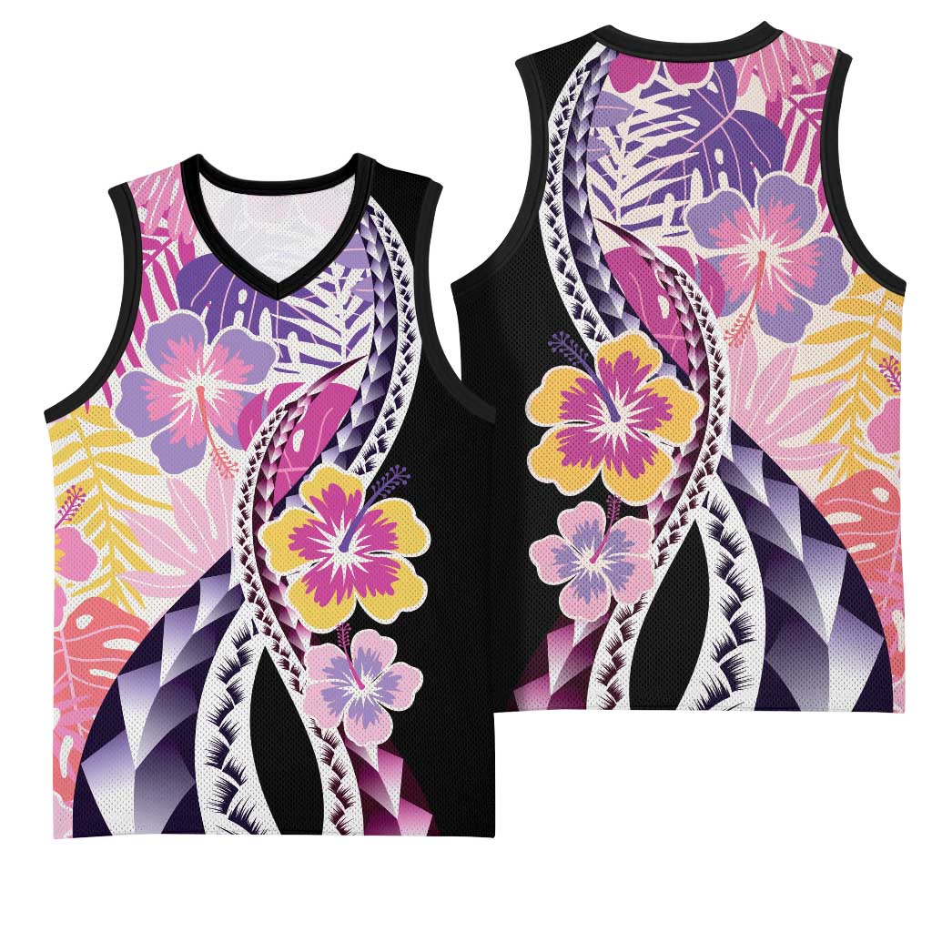 Aloha Vintage Hibiscus Lei Seamless Pattern Basketball Jersey - Polynesian Pride