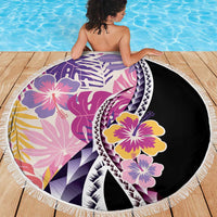 Aloha Vintage Hibiscus Lei Seamless Pattern Beach Blanket - Polynesian Pride
