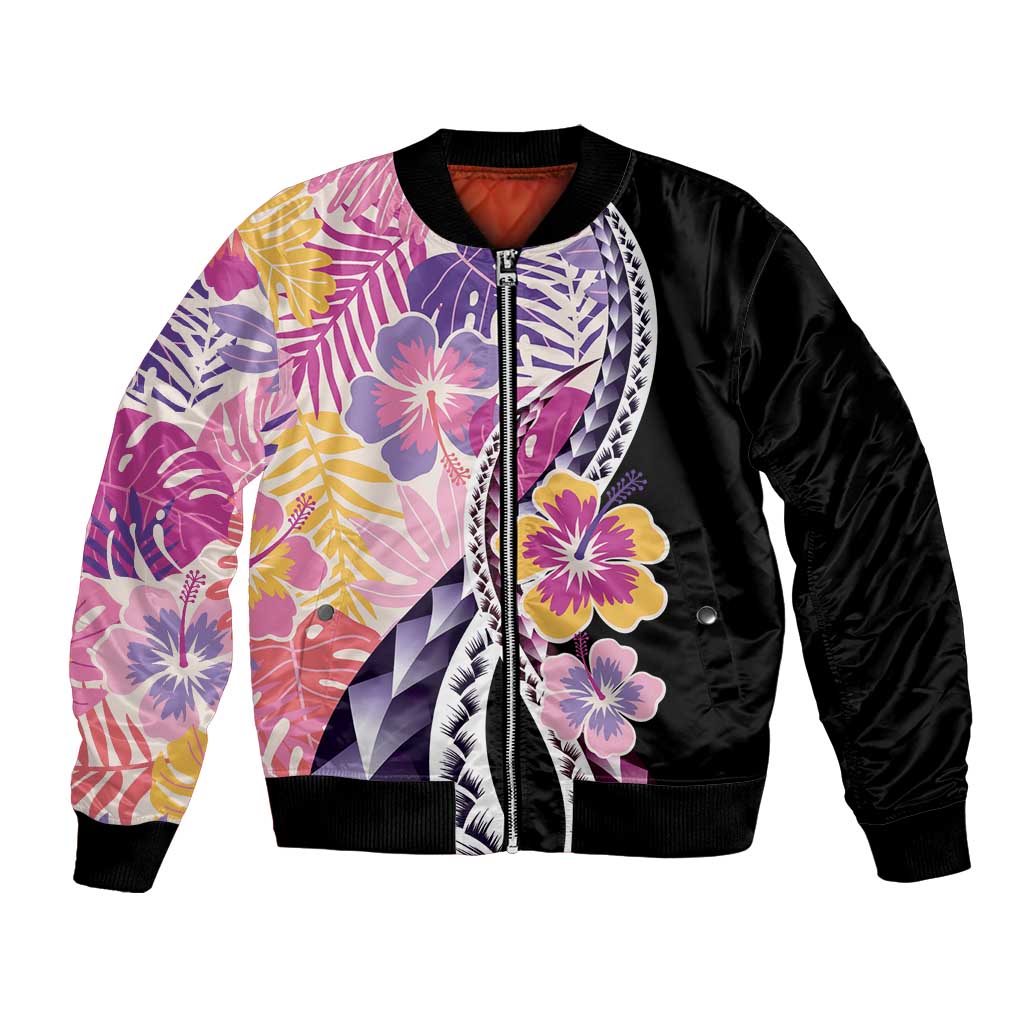 Aloha Vintage Hibiscus Lei Seamless Pattern Bomber Jacket LT9 Unisex Pink - Polynesian Pride
