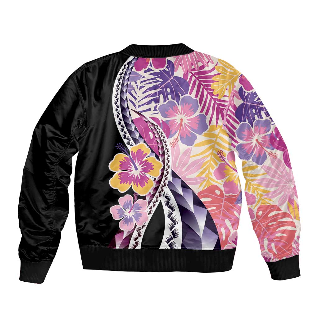 Aloha Vintage Hibiscus Lei Seamless Pattern Bomber Jacket - Polynesian Pride