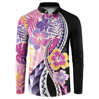 Aloha Vintage Hibiscus Lei Seamless Pattern Button Sweatshirt - Polynesian Pride