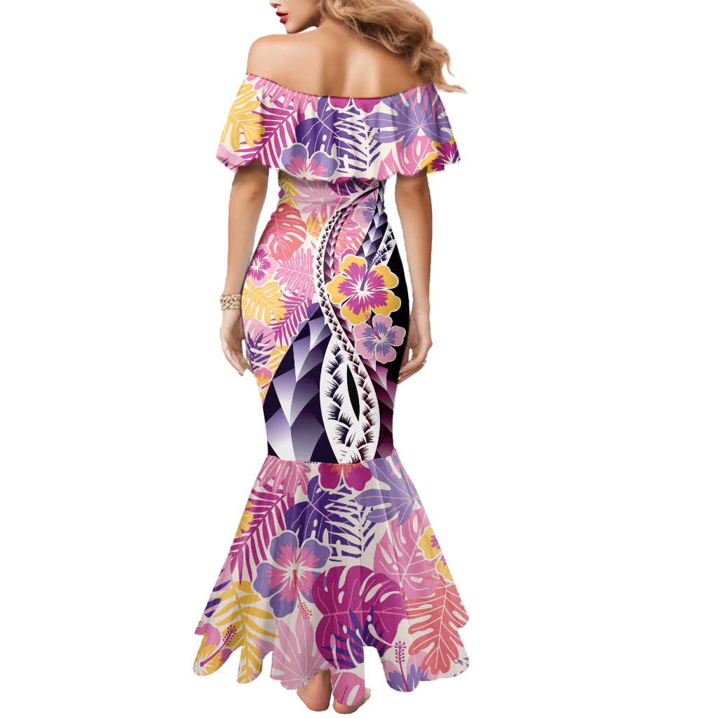 Aloha Vintage Hibiscus Lei Seamless Pattern Family Matching Mermaid Dress and Hawaiian Shirt - Polynesian Pride