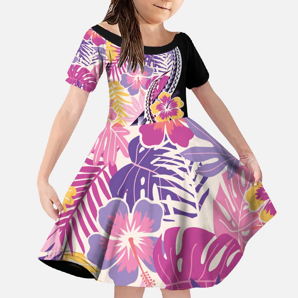 Aloha Vintage Hibiscus Lei Seamless Pattern Family Matching Off Shoulder Maxi Dress and Hawaiian Shirt - Polynesian Pride