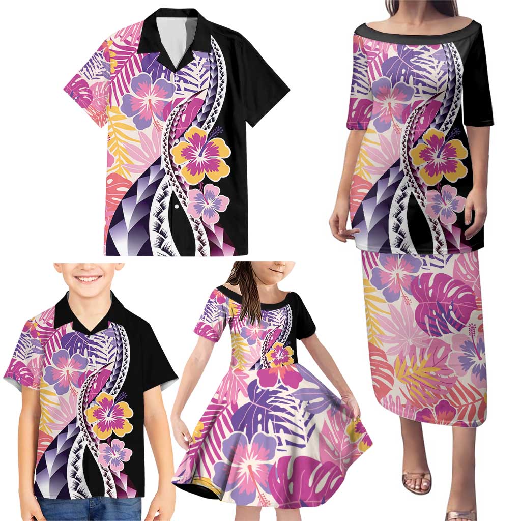 Aloha Vintage Hibiscus Lei Seamless Pattern Family Matching Puletasi and Hawaiian Shirt - Polynesian Pride