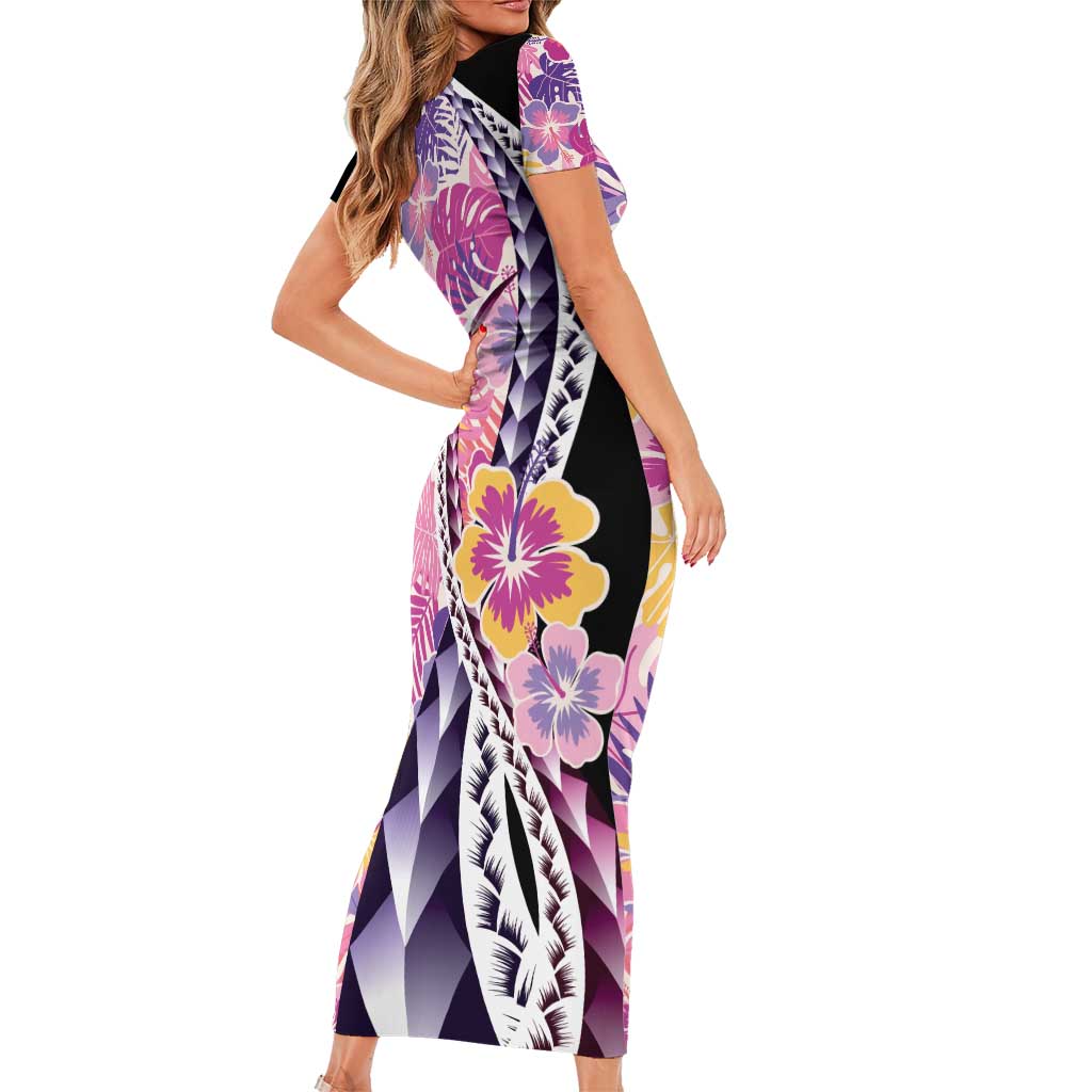 Aloha Vintage Hibiscus Lei Seamless Pattern Family Matching Short Sleeve Bodycon Dress and Hawaiian Shirt - Polynesian Pride