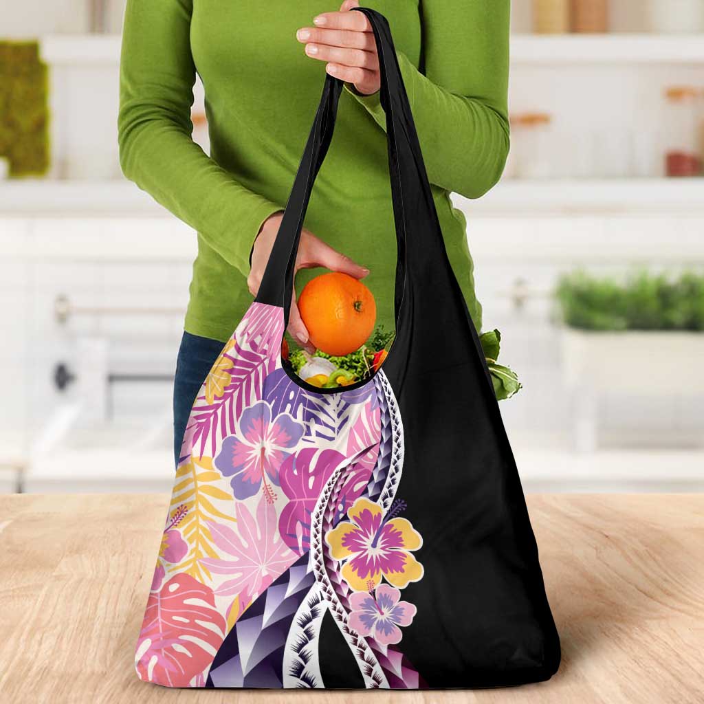 Aloha Vintage Hibiscus Lei Seamless Pattern Grocery Bag - Polynesian Pride