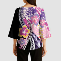 Aloha Vintage Hibiscus Lei Seamless Pattern Kimono Sleeve Blouse - Polynesian Pride