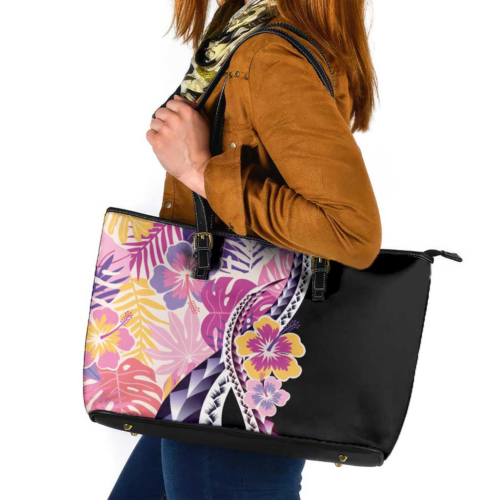 Aloha Vintage Hibiscus Lei Seamless Pattern Leather Tote Bag LT9 Pink - Polynesian Pride