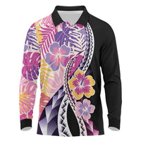 Aloha Vintage Hibiscus Lei Seamless Pattern Long Sleeve Polo Shirt - Polynesian Pride