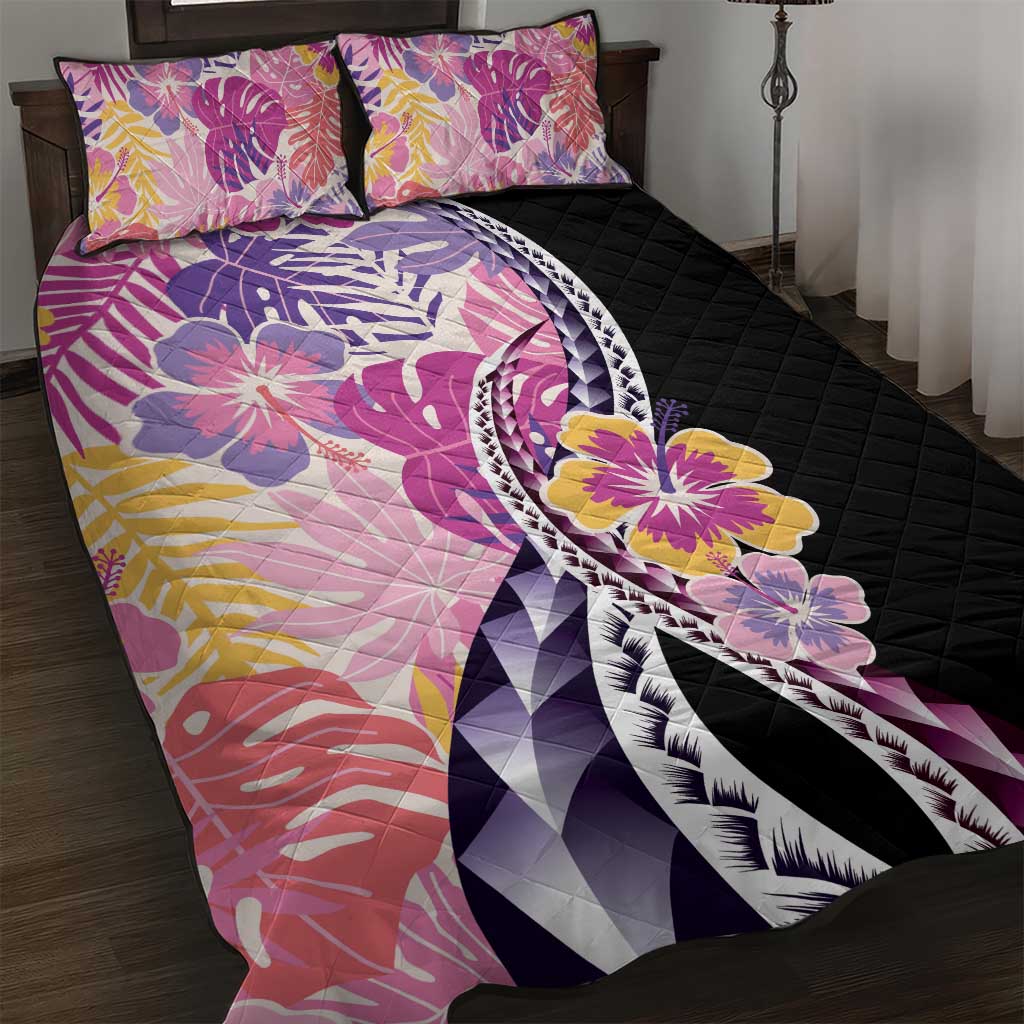Aloha Vintage Hibiscus Lei Seamless Pattern Quilt Bed Set LT9 Pink - Polynesian Pride