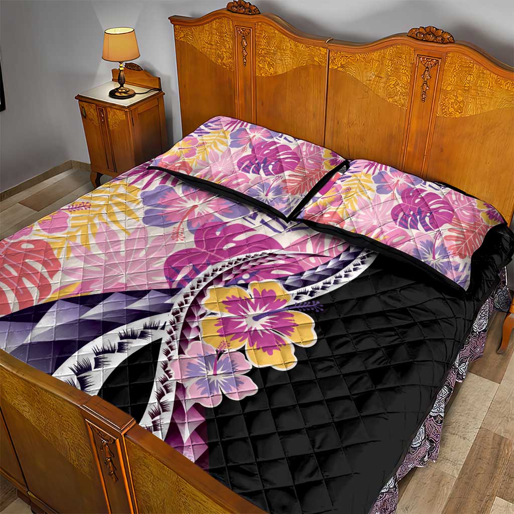 Aloha Vintage Hibiscus Lei Seamless Pattern Quilt Bed Set - Polynesian Pride