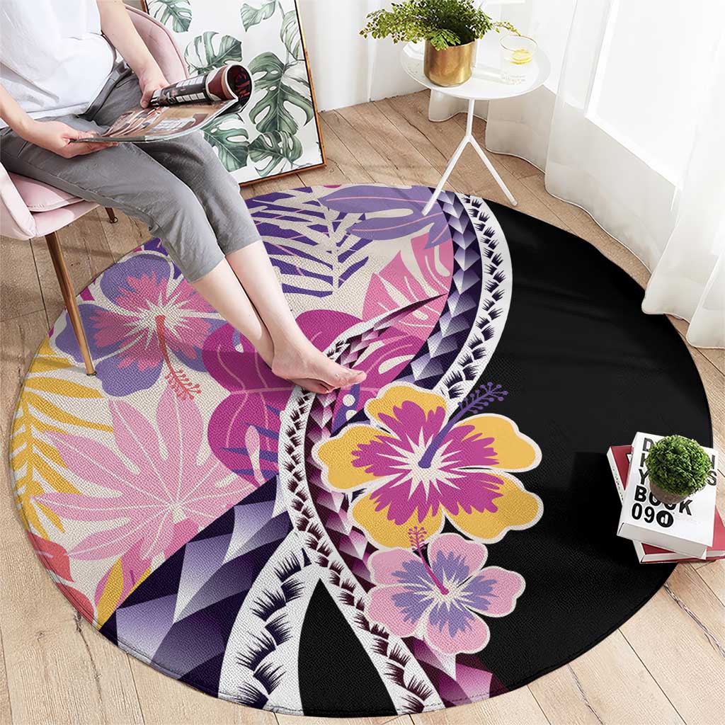 Aloha Vintage Hibiscus Lei Seamless Pattern Round Carpet - Polynesian Pride