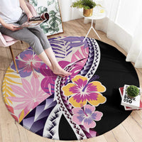 Aloha Vintage Hibiscus Lei Seamless Pattern Round Carpet - Polynesian Pride