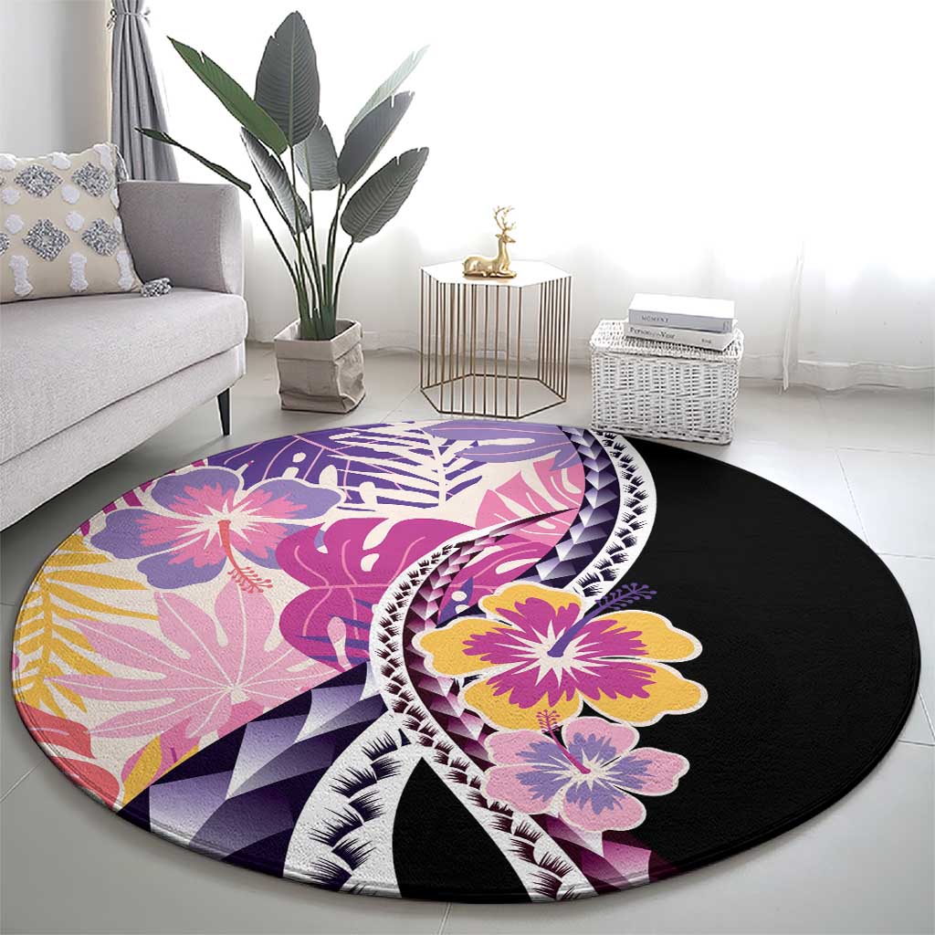 Aloha Vintage Hibiscus Lei Seamless Pattern Round Carpet - Polynesian Pride