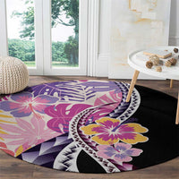 Aloha Vintage Hibiscus Lei Seamless Pattern Round Carpet - Polynesian Pride